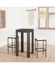 Ensemble de bar de jardin 3 pcs et coussins Résine tressée Noir | Mobilier & Déco