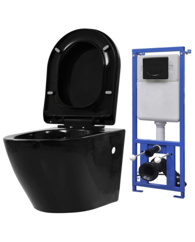 Toilette suspendue au mur avec réservoir caché Céramique Noir | Mobilier & Déco