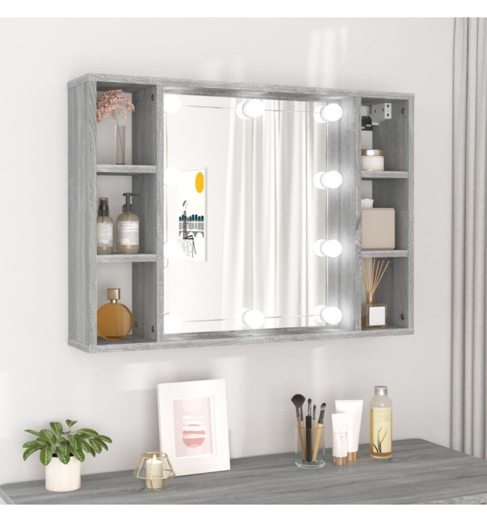 Armoire à miroir avec LED Sonoma gris 76x15x55 cm | Mobilier & Déco