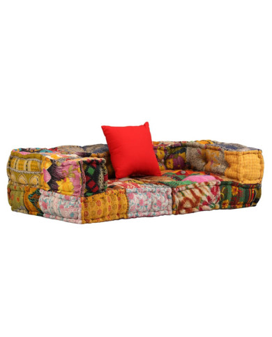 Pouf modulaire à 2 places Patchwork Tissu | Mobilier & Déco