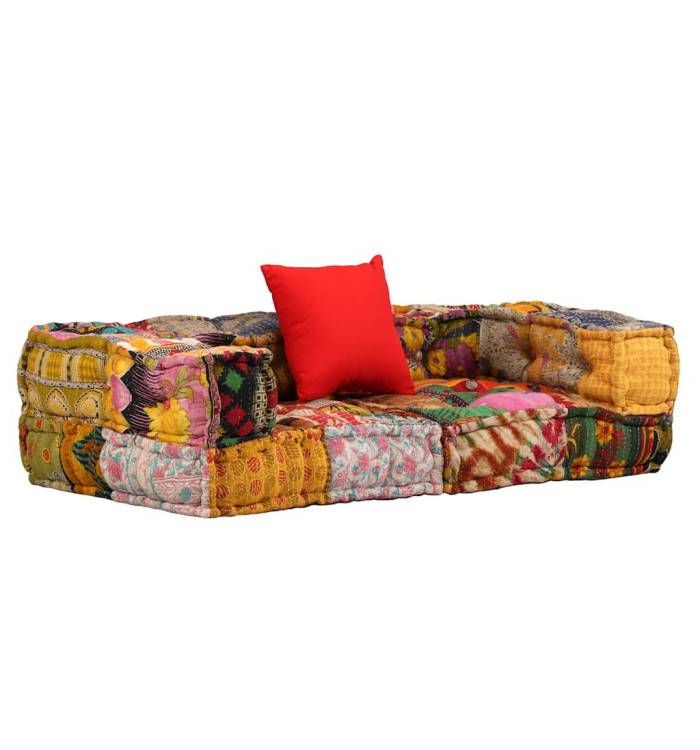 Pouf modulaire à 2 places Patchwork Tissu | Mobilier & Déco