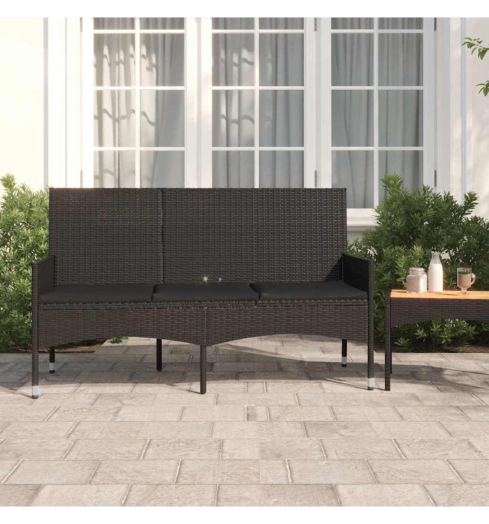 Banc de jardin à 3 places avec coussins Noir Résine tressée | Mobilier & Déco