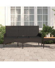 Banc de jardin à 3 places avec coussins Noir Résine tressée | Mobilier & Déco