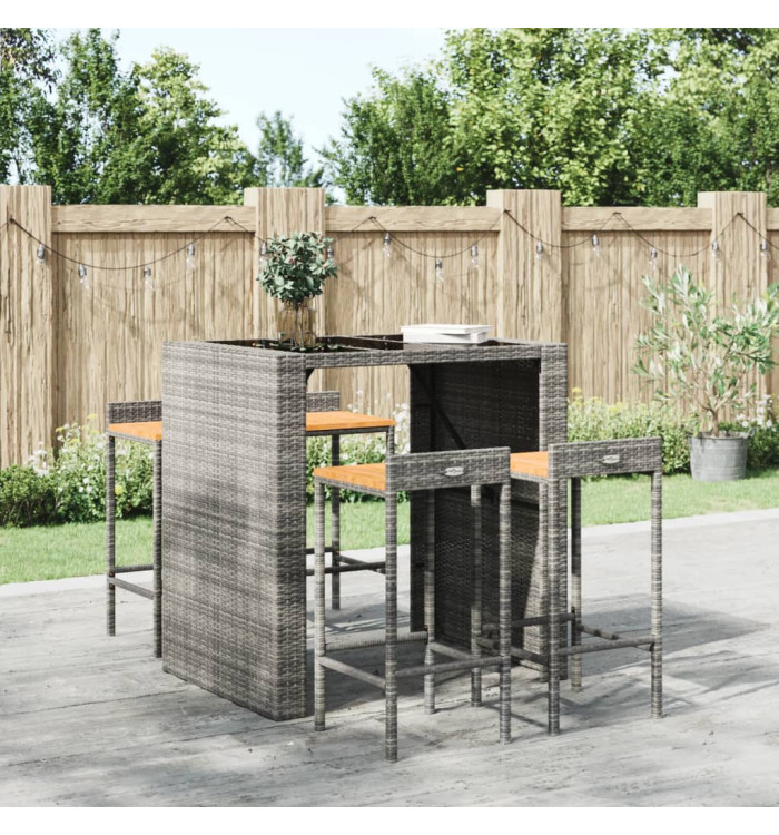 Tabourets de bar lot de 4 gris résine tressée et bois d'acacia | Mobilier & Déco
