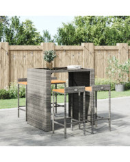 Tabourets de bar lot de 4 gris résine tressée et bois d'acacia | Mobilier & Déco