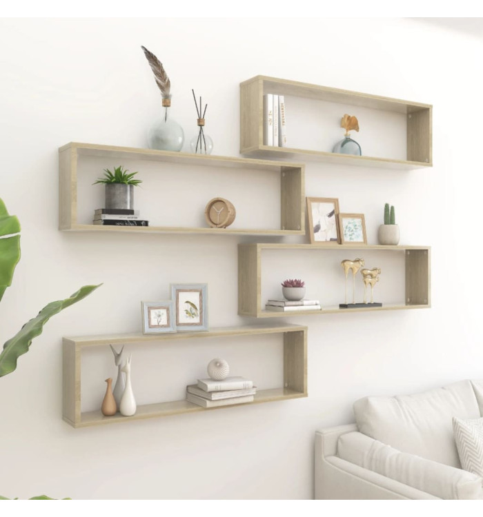 Étagères cube murales 4 pcs chêne sonoma bois d'ingénierie | Mobilier & Déco