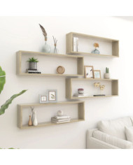 Étagères cube murales 4 pcs chêne sonoma bois d'ingénierie | Mobilier & Déco
