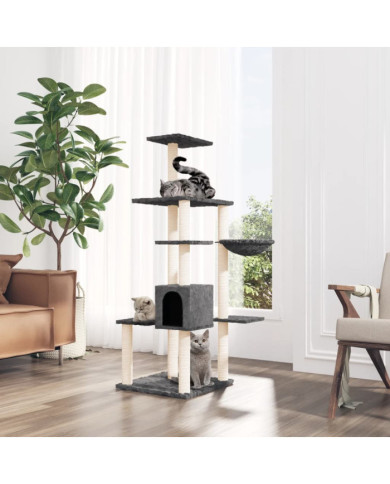 Arbre à chat avec griffoirs en sisal Gris foncé 142 cm | Mobilier & Déco