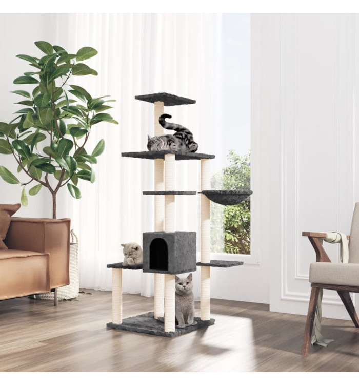 Arbre à chat avec griffoirs en sisal Gris foncé 142 cm | Mobilier & Déco