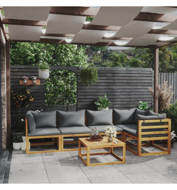Salon de jardin 6 pcs avec coussins Bois d'acacia solide | Mobilier & Déco