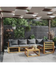 Salon de jardin 6 pcs avec coussins Bois d'acacia solide | Mobilier & Déco
