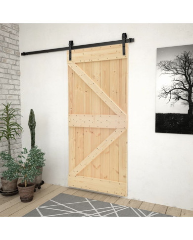 Porte coulissante avec kit de quincaillerie 90x210cm Pin massif | Mobilier & Déco
