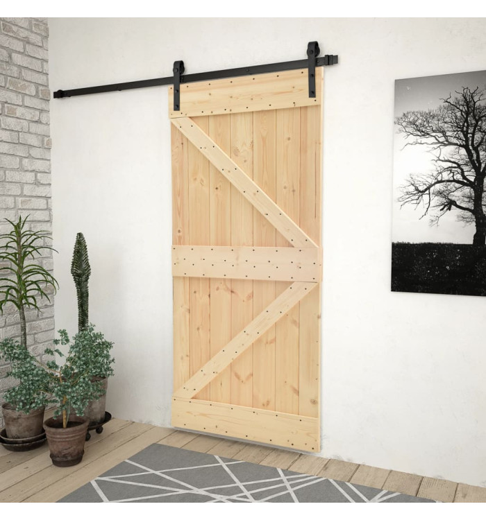 Porte coulissante avec kit de quincaillerie 90x210cm Pin massif | Mobilier & Déco