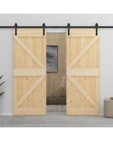 Porte coulissante avec kit de quincaillerie 90x210cm Pin massif | Mobilier & Déco