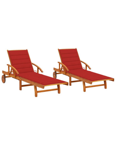 Chaises longues lot de 2 avec coussins Bois d'acacia solide | Mobilier & Déco