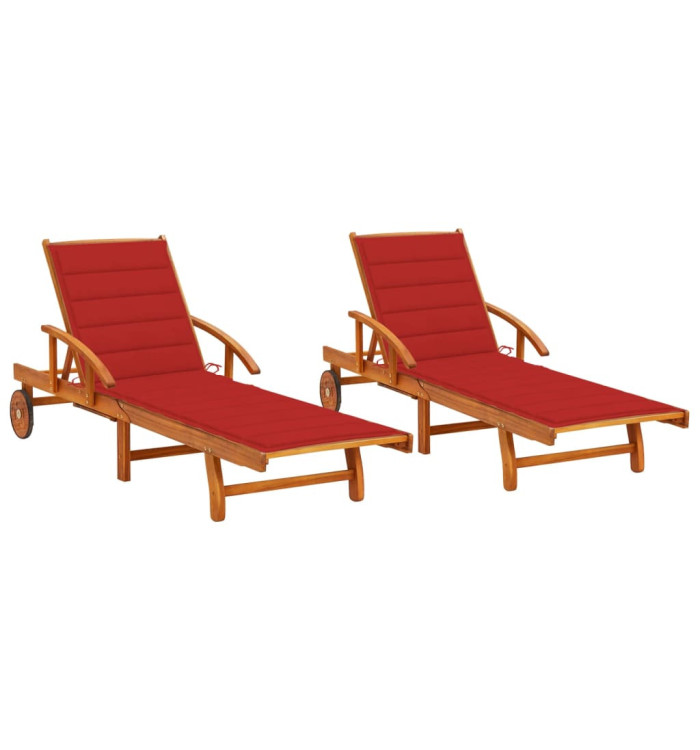 Chaises longues lot de 2 avec coussins Bois d'acacia solide | Mobilier & Déco