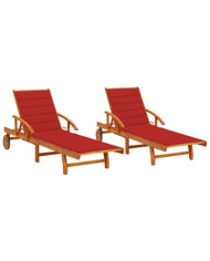 Chaises longues lot de 2 avec coussins Bois d'acacia solide | Mobilier & Déco