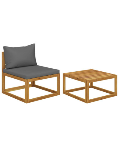 Salon de jardin 2 pcs avec coussin Bois d'acacia solide | Mobilier & Déco