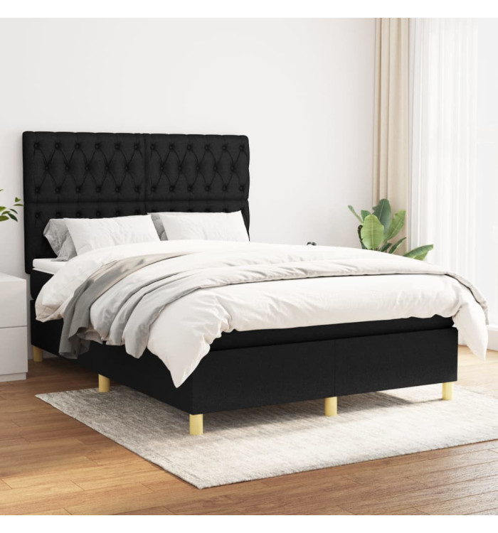 Sommier à lattes de lit avec matelas Noir 140x200 cm Tissu | Mobilier & Déco