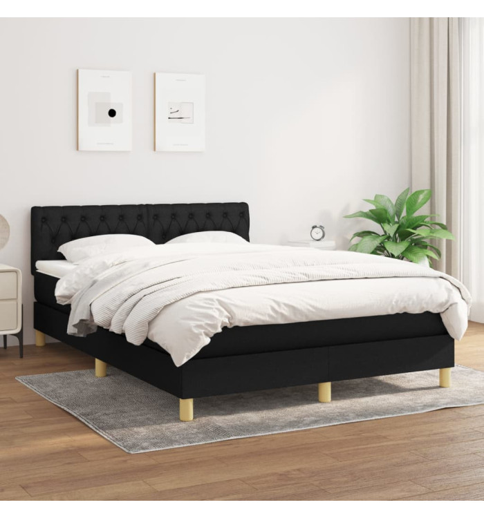 Sommier à lattes de lit avec matelas Noir 140x190 cm Tissu | Mobilier & Déco