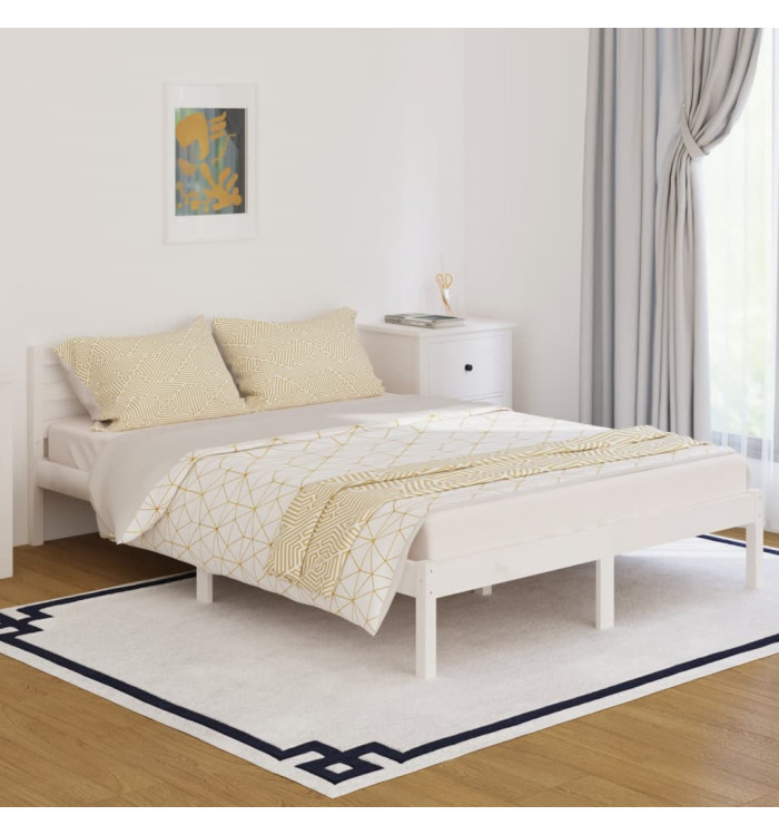 Cadre de lit sans matelas bois de pin massif 140x200 cm blanc | Mobilier & Déco