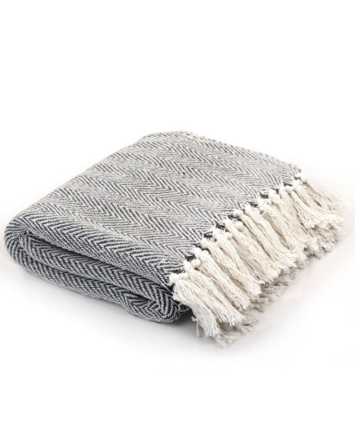 Couverture coton à chevrons 220x250 cm Bleu marine | Mobilier & Déco