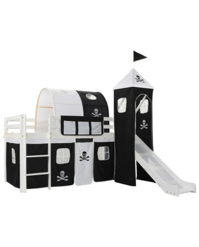 Lit mezzanine d'enfants avec toboggan et échelle Pin 97x208 cm | Mobilier & Déco