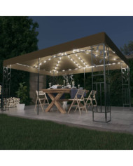 Tonnelle avec double toit et lumières LED 3x4 m Taupe | Mobilier & Déco