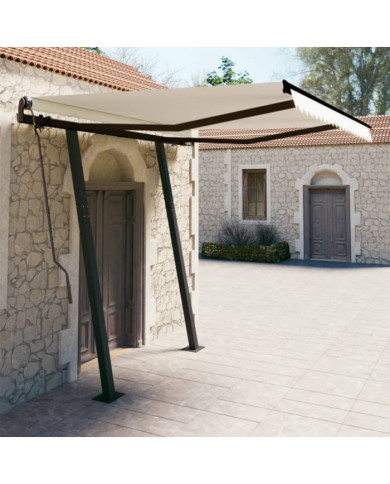 Auvent manuel rétractable avec poteaux 3x2,5 m Crème | Mobilier & Déco