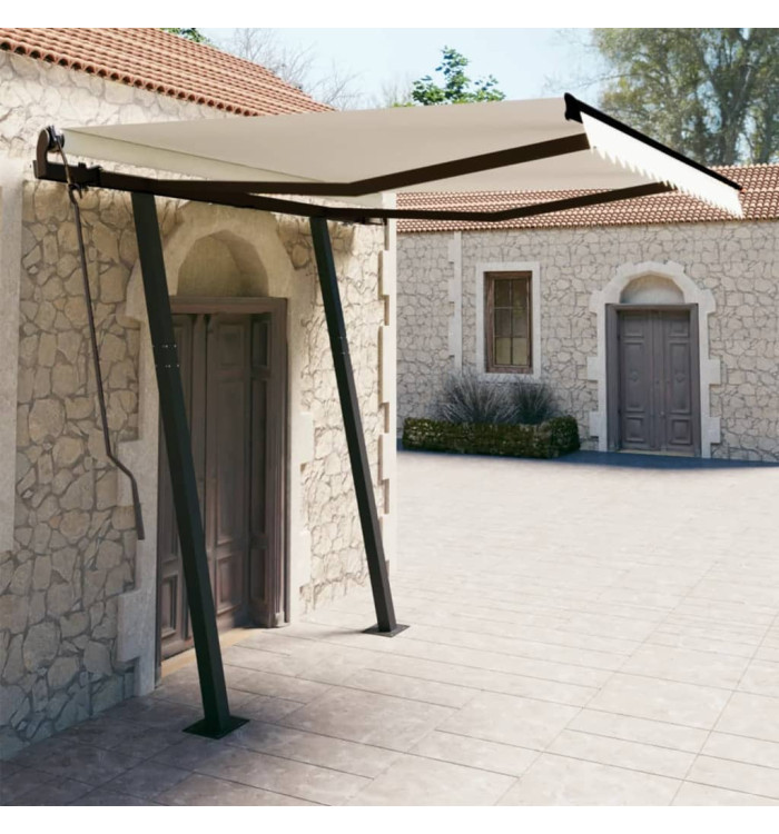 Auvent manuel rétractable avec poteaux 3x2,5 m Crème | Mobilier & Déco