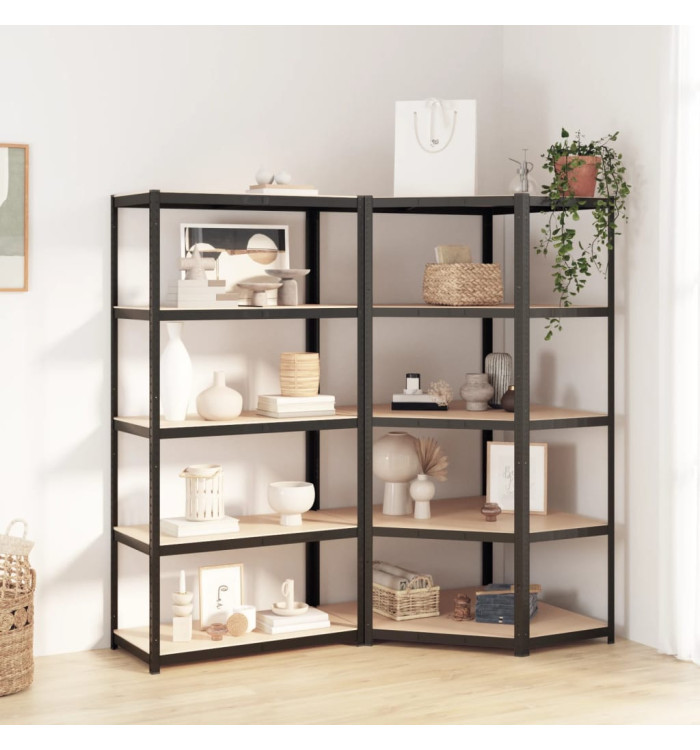 Étagères à 5 niveaux 2pcs Anthracite Acier et bois d'ingénierie | Mobilier & Déco