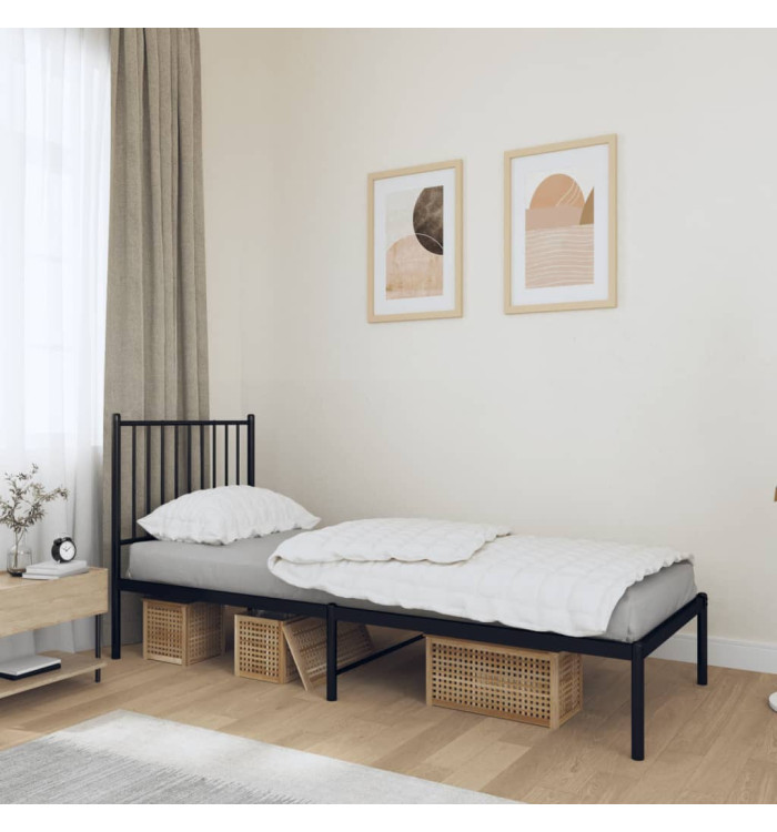 Cadre de lit métal sans matelas avec tête de lit noir 80x200 cm | Mobilier & Déco