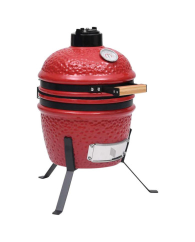 Barbecue à fumoir Kamado 2-en-1 Céramique 56 cm Rouge | Mobilier & Déco