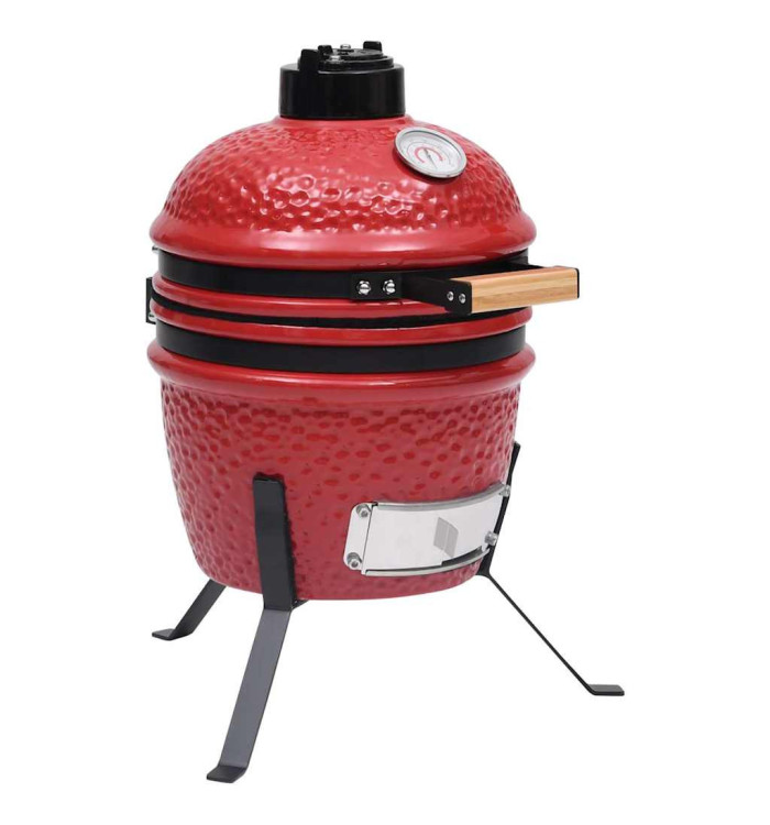 Barbecue à fumoir Kamado 2-en-1 Céramique 56 cm Rouge | Mobilier & Déco