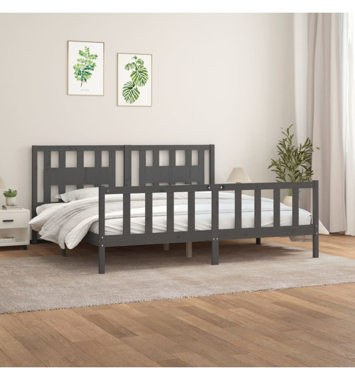 Cadre de lit sans matelas bois massif de pin gris 200x200 cm | Mobilier & Déco