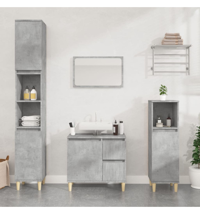 Ensemble d'armoires de salle de bain 3 pcs gris béton | Mobilier & Déco