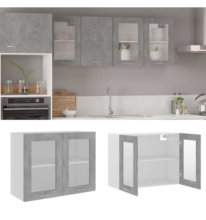Armoire en verre suspendue Gris béton Bois d'ingénierie | Mobilier & Déco
