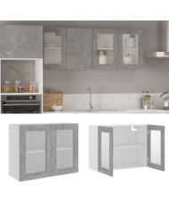 Armoire en verre suspendue Gris béton Bois d'ingénierie | Mobilier & Déco