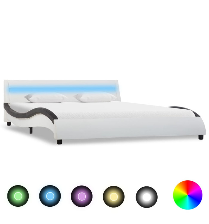 Cadre de lit avec LED Blanc et noir Similicuir 140 x 200 cm | Mobilier & Déco