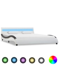 Cadre de lit avec LED Blanc et noir Similicuir 140 x 200 cm | Mobilier & Déco