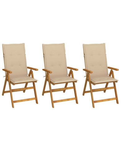 Chaises pliables de jardin lot de 3 avec coussins Bois d'acacia | Mobilier & Déco