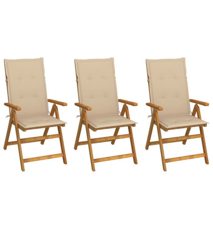 Chaises pliables de jardin lot de 3 avec coussins Bois d'acacia | Mobilier & Déco
