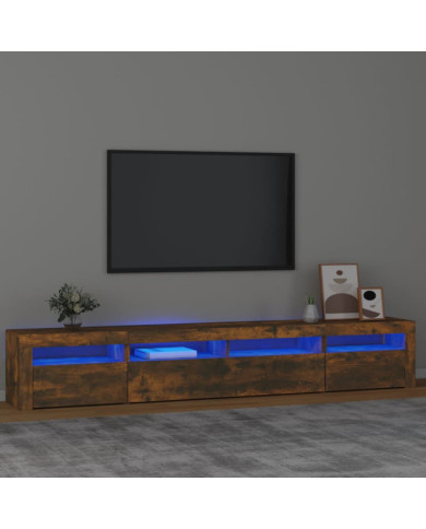 Meuble TV avec lumières LED Chêne fumé 240x35x40 cm | Mobilier & Déco