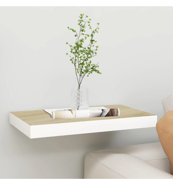 Étagère murale flottante chêne et blanc 50x23x3,8 cm MDF | Mobilier & Déco