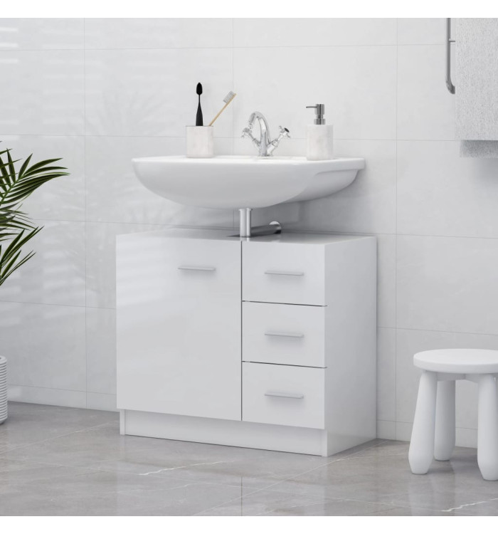 Armoire d'évier Blanc brillant 63x30x54 cm Bois d'ingénierie | Mobilier & Déco