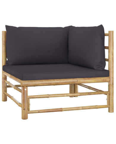 Canapé d'angle de jardin avec coussins gris foncé Bambou | Mobilier & Déco
