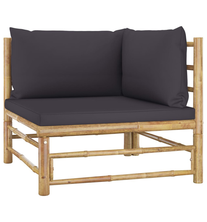 Canapé d'angle de jardin avec coussins gris foncé Bambou | Mobilier & Déco