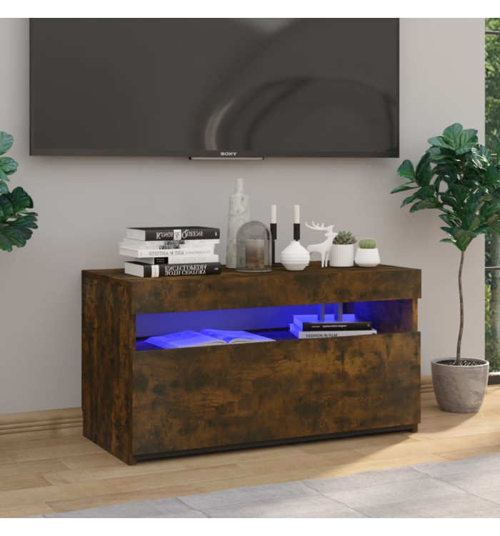 Meuble TV avec lumières LED Chêne fumé 75x35x40 cm | Mobilier & Déco