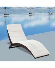 Chaise longue pliable avec coussin Résine tressée Marron | Mobilier & Déco