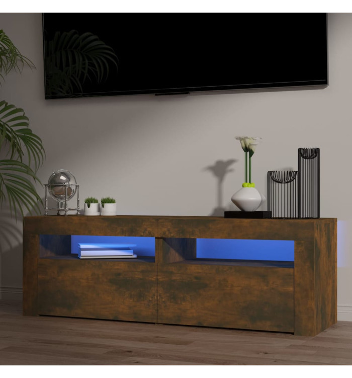 Meuble TV avec lumières LED Chêne fumé 120x35x40 cm | Mobilier & Déco